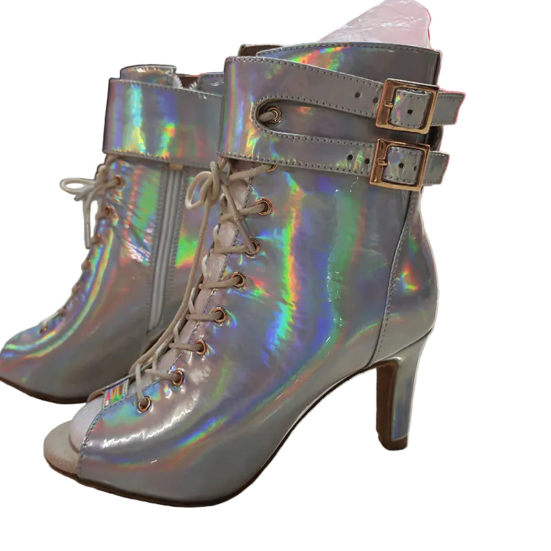 Bottines argentées à talons hauts pour femmes