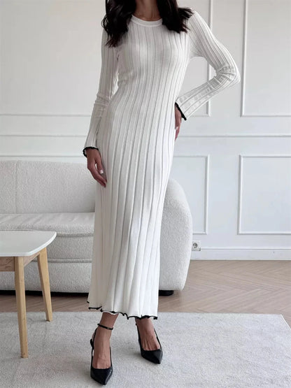 Robe longue rayée à manches longues pour femmes