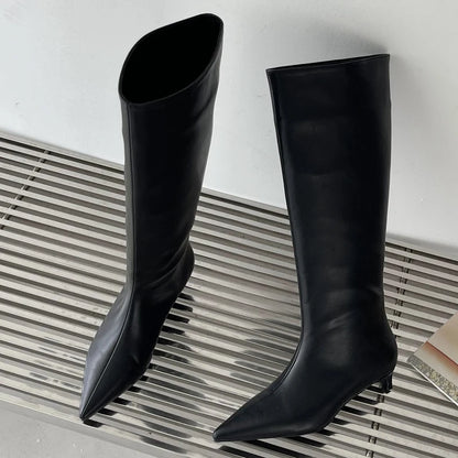 Bottes sans lacet bas talons fins bout pointu pour femmes