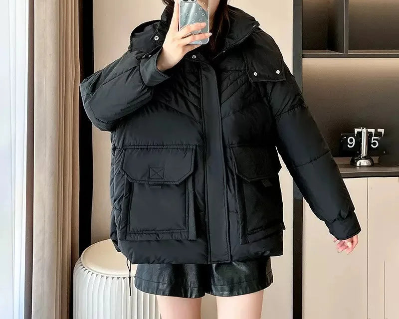 Manteau coréenne à capuche en coton rembourré pour femme