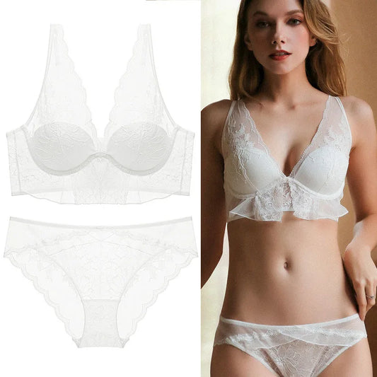 Ensemble de sous-vêtements surdimensionnés en coton fin, confortable, en dentelle, grande taille, bonnet C D, soutien-gorge Push Up