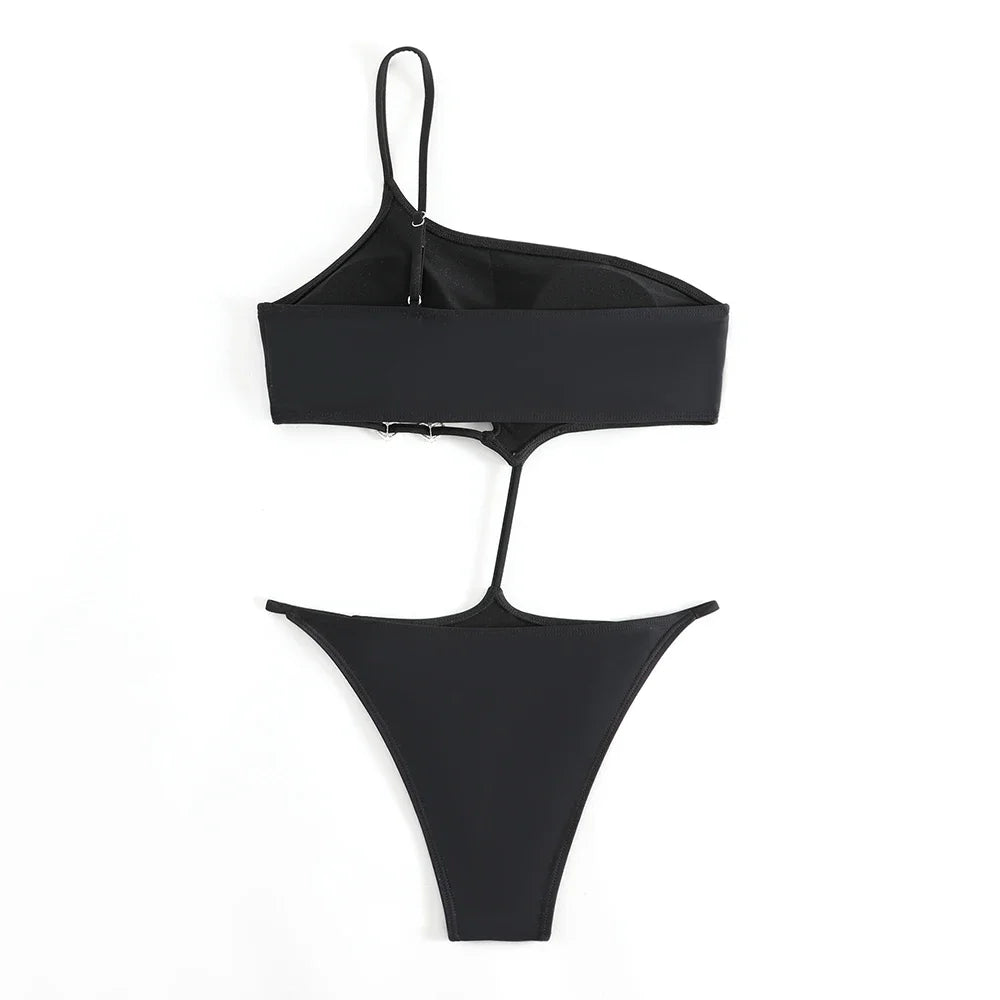 Maillot de bain une pièce sexy asymétrique à une épaule et jambe haute en forme de cœur pour femme