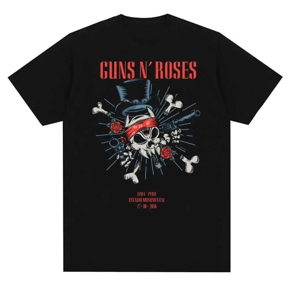 T-shirt noir femmes GUN N ROSES imprimé coton T-shirt à manches courtes