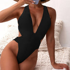 Maillot de bain une pièce à col en V profond et dos croisé pour femmes