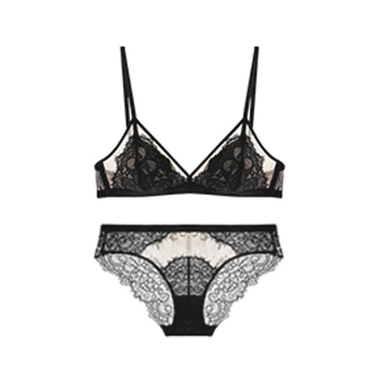 Ensemble de Lingerie Sexy en dentelle pour femmes, sous-vêtements français sans anneau en acier, Triangle, bonnet 3/4, soutien-gorge froncé, slip