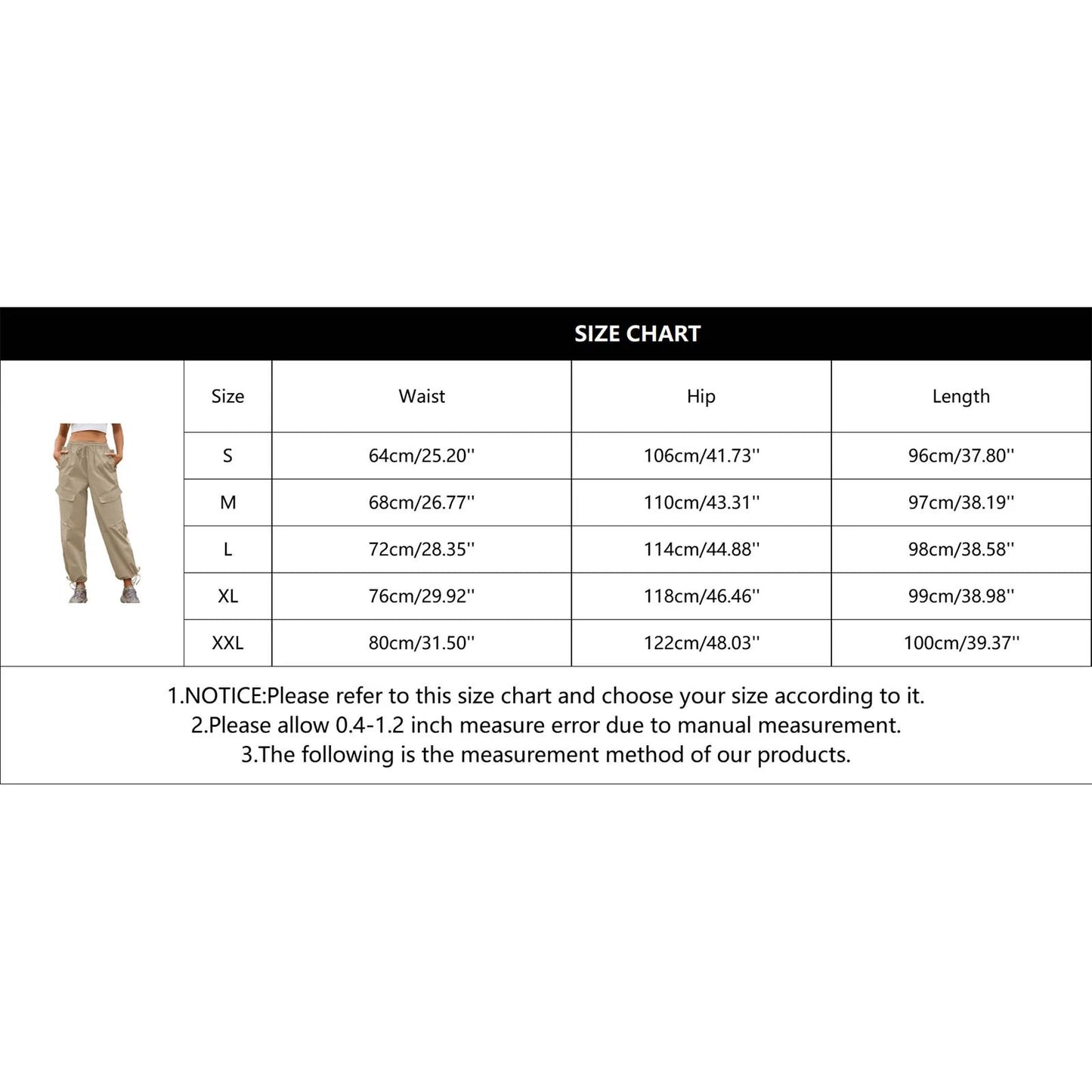 Pantalon cargo taille élastique pour femmes, pantalon décontracté multi-poches