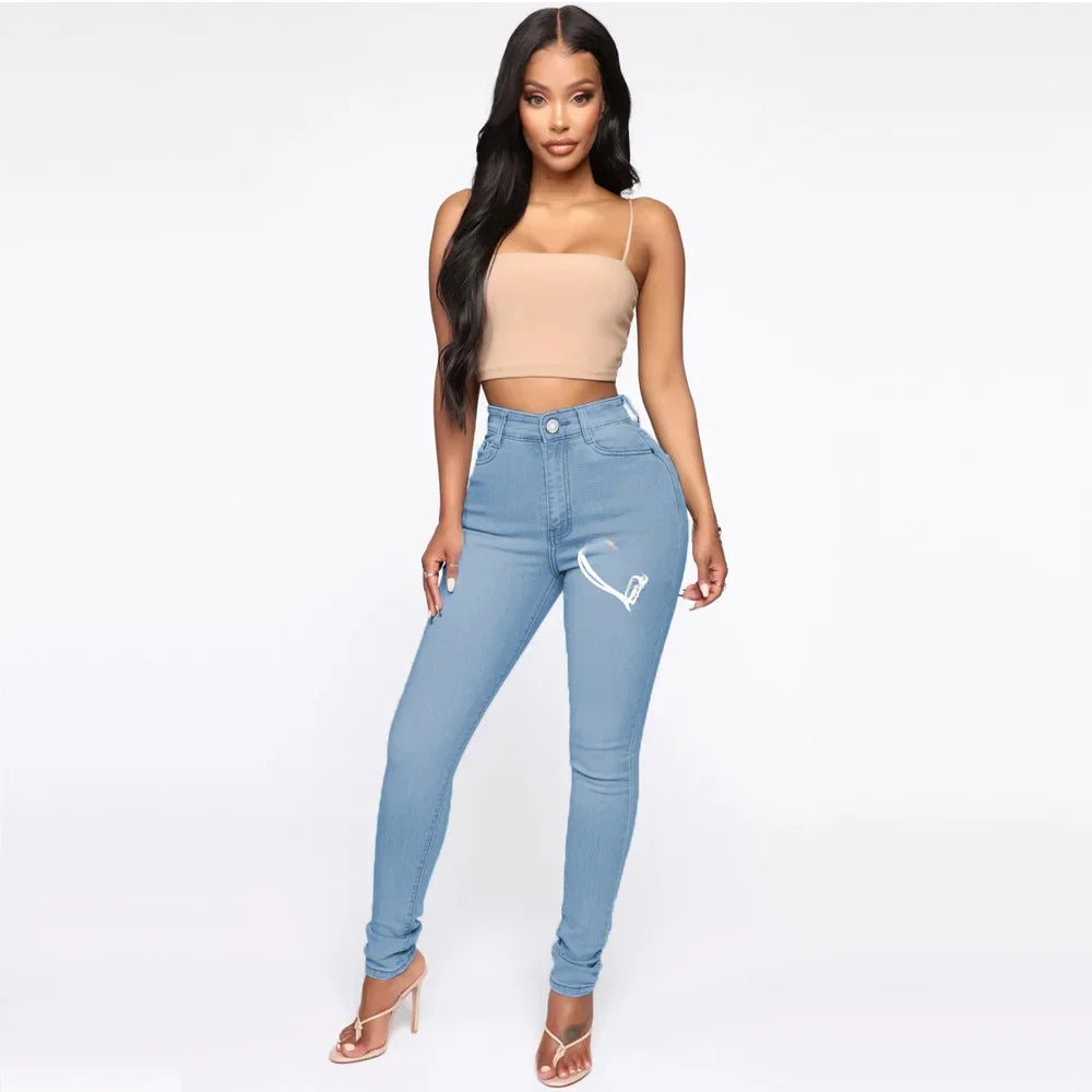 Jean imprimé taille moyenne pour femme