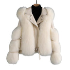 Veste de luxe en fausse fourrure et cuir pour femmes