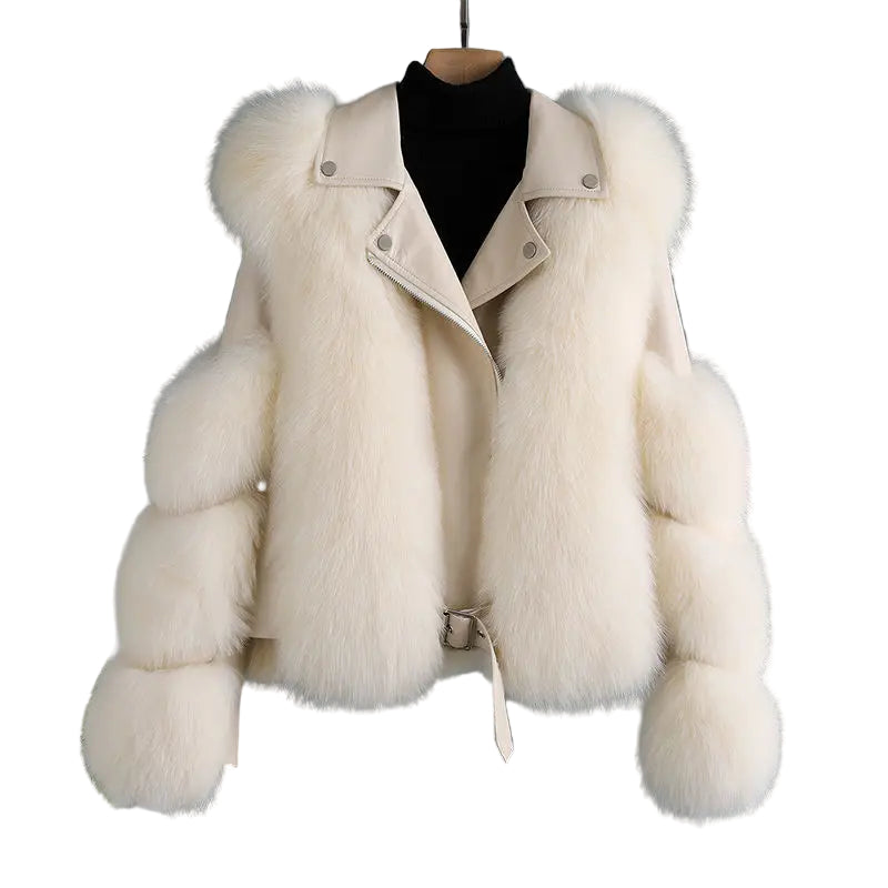 Veste de luxe en fausse fourrure et cuir pour femmes