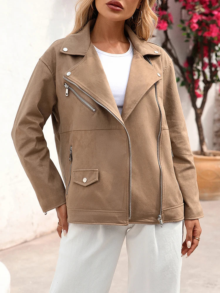 Veste ample rétro en faux cuir souple pour femme