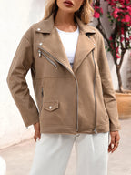 Veste ample rétro en faux cuir souple pour femme