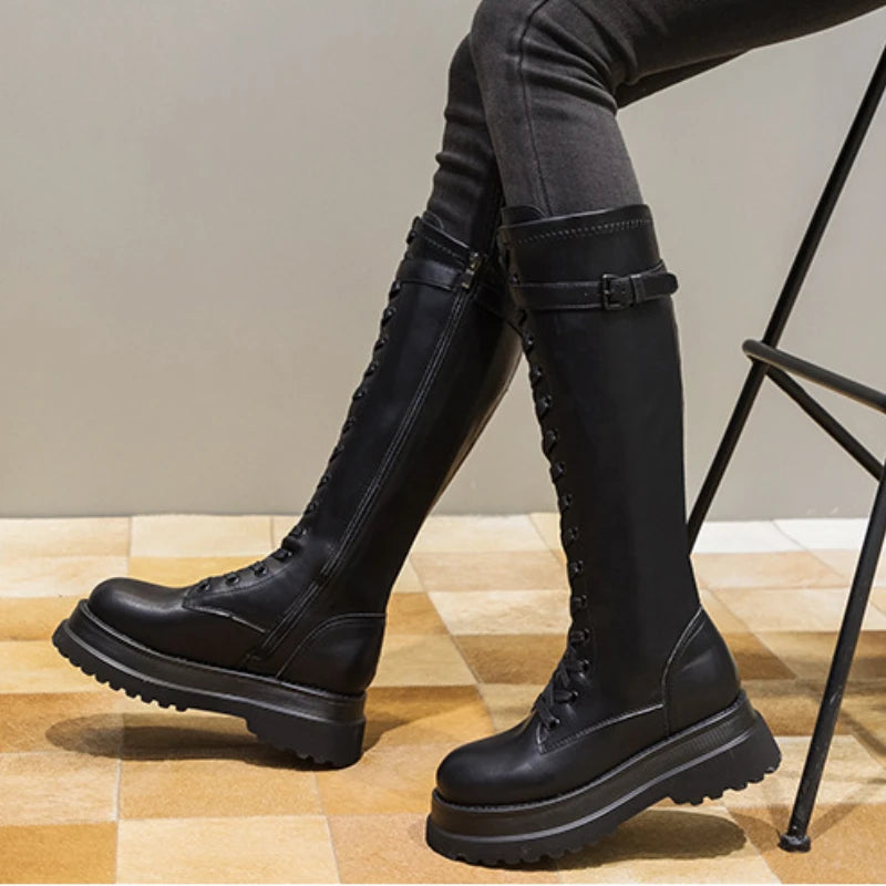 Bottes hautes en microcarence pour femme, bottines à talon compensé 5cm , fermeture éclair, hauteur genou, peluche