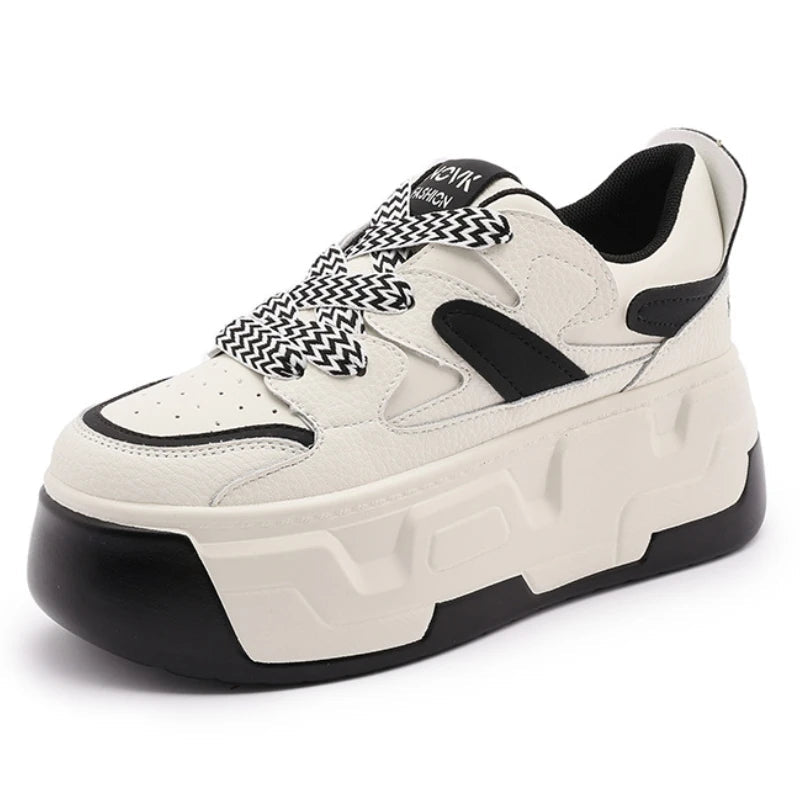 Baskets compensées en cuir de vache véritable pour femme