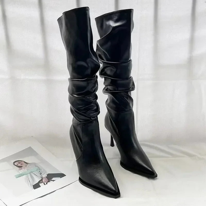 Bottes longues pointues au genou pour femmes, talon aiguille Parker