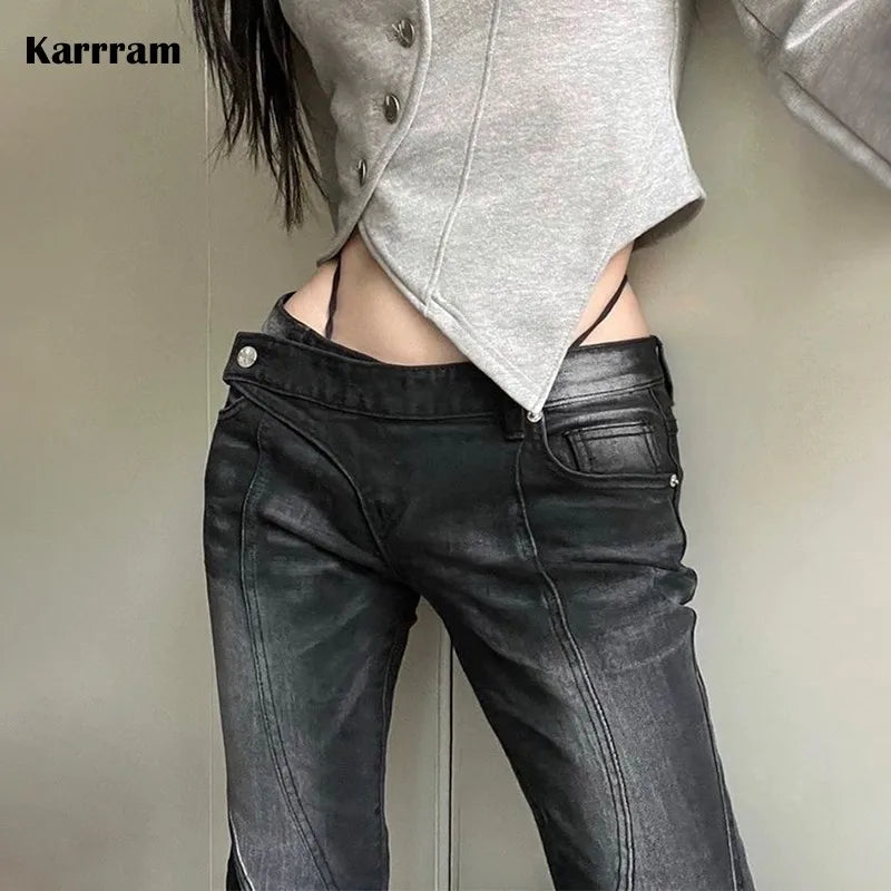 jean Grunge taille asymétrique taille basse pour femmes