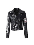 Veste vintage Graffiti imprimé Slim pu similicuir pour femme