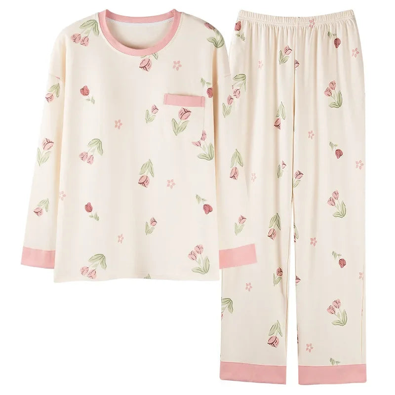 Vêtements de nuit à manches longues en pur coton pour femmes