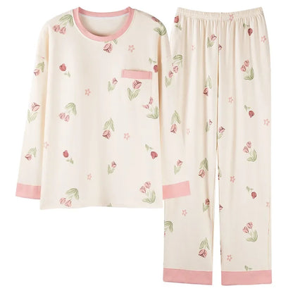 Vêtements de nuit à manches longues en pur coton pour femmes