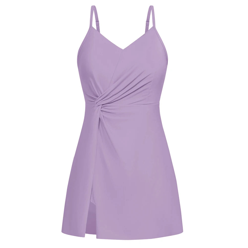 Maillot de bain fendu sur le devant, avec slip intégré, col en V, rembourré pour femmes