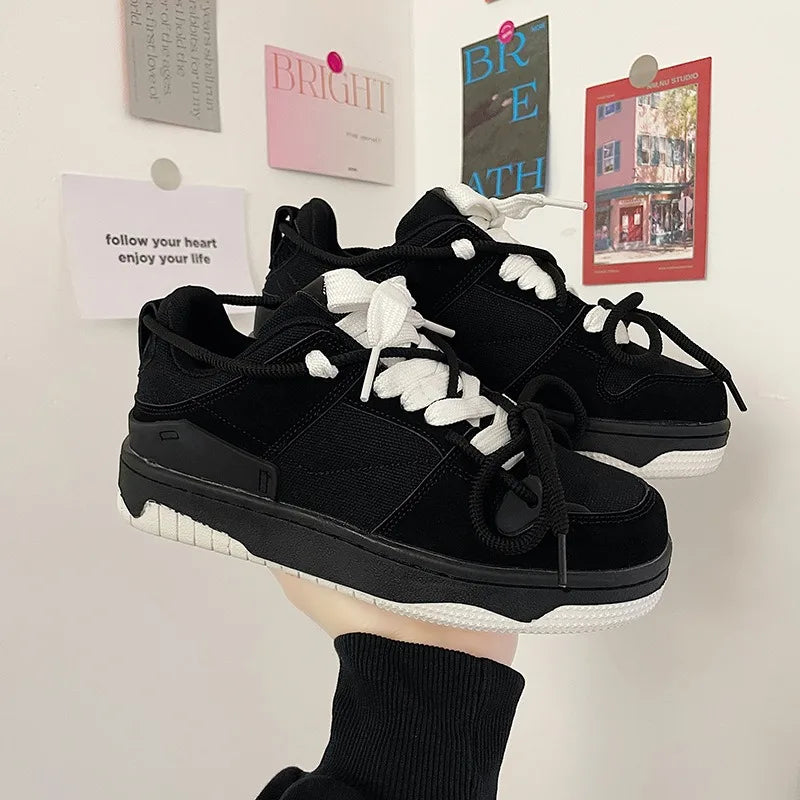 Baskets à lacets à plateforme noire pour hommes