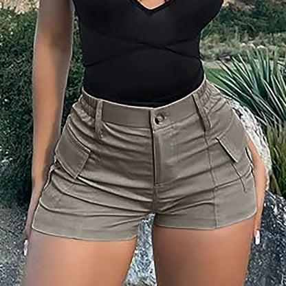 Short taille haute uni avec poches pour femme