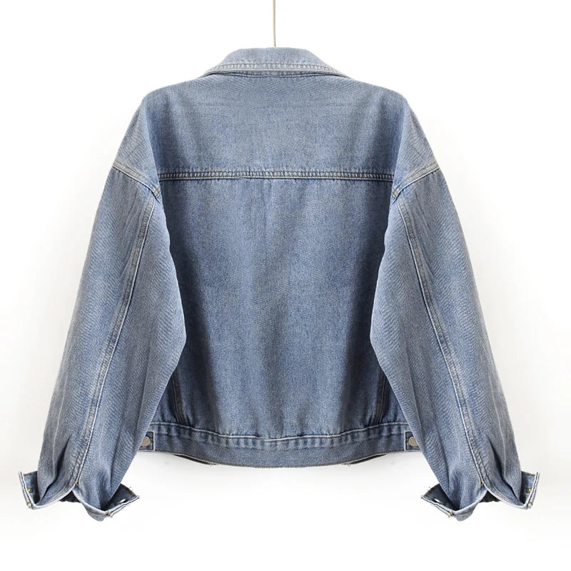 Veste en jean courte ample bleu clair vintage pour femme