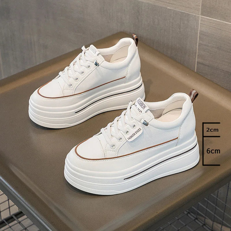 Basket à plateforme en cuir véritable pour femmes