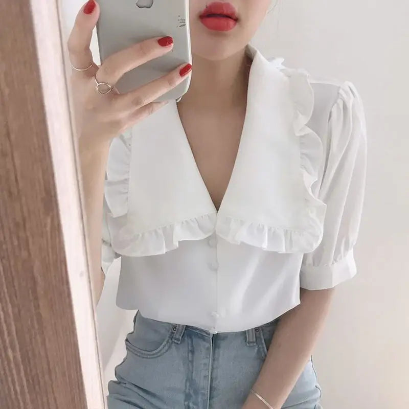 Chemise douce en mousseline de soie demi manches pour femmes