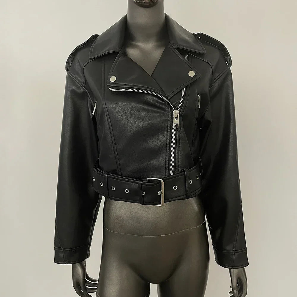 Blouson court en similicuir PU femme