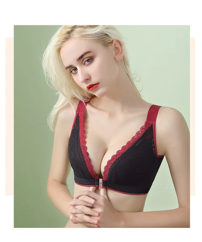 Soutien-gorge plongeant en dentelle avec boutons sur le devant pour femmes