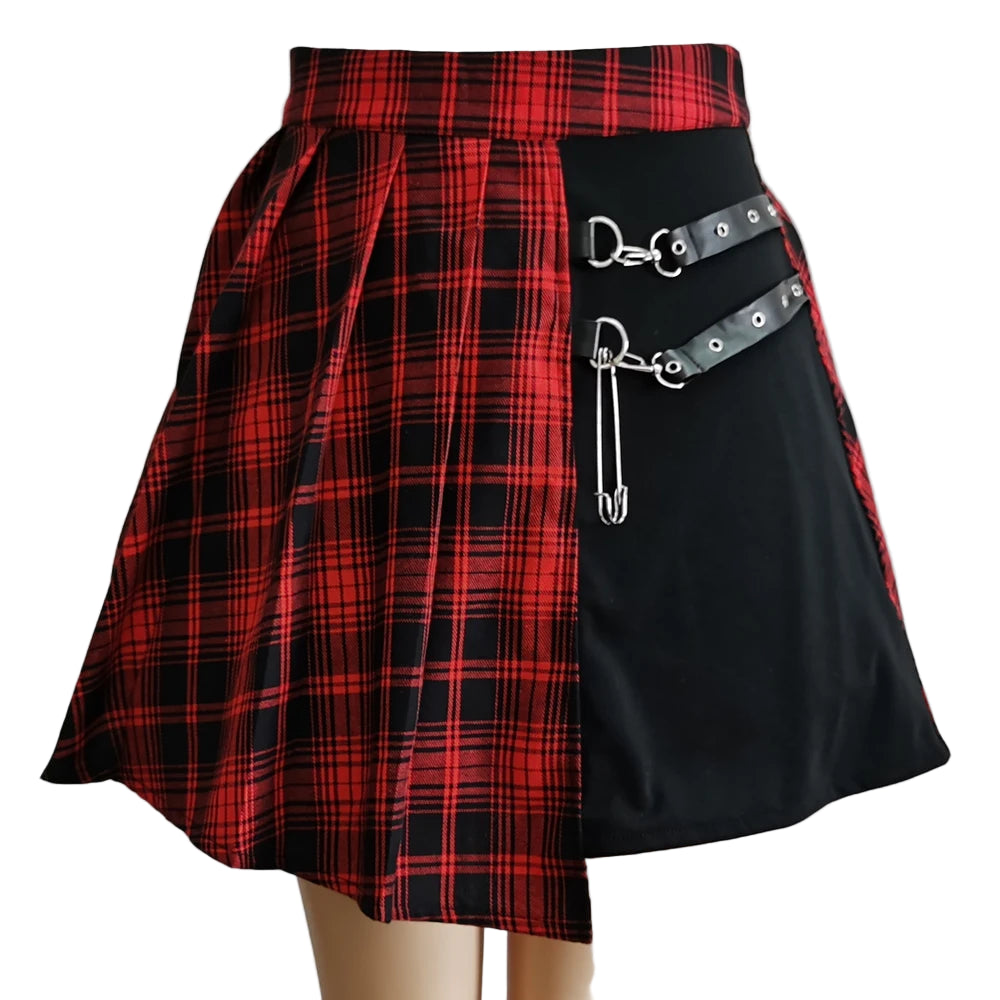 Jupe patineuse plissée irrégulière style punk pour femmes