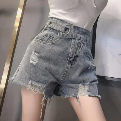 short en jean pour femme avec poche à la taille, court large