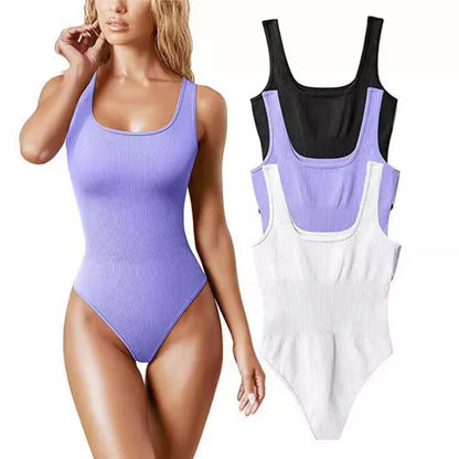 Body côtelé en tricot solide pour femme