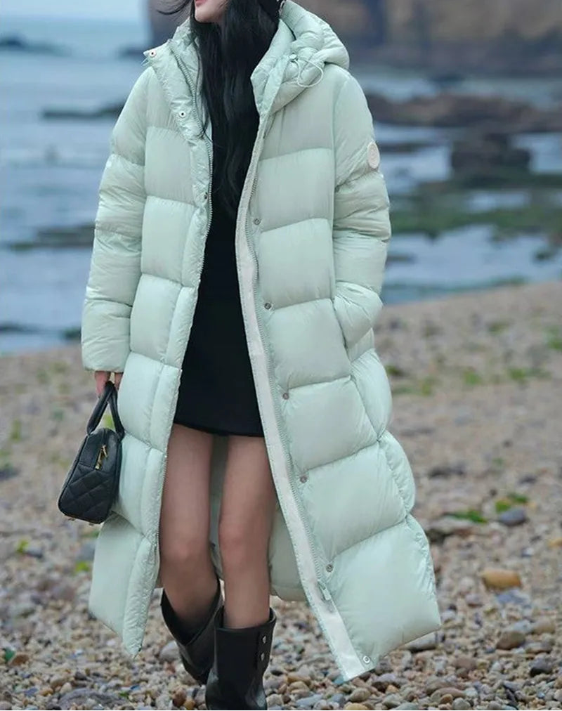 Manteau long et chaud d'hiver à capuche pour femme