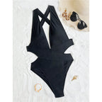 Maillot de bain une pièce à col en V profond et dos croisé pour femmes