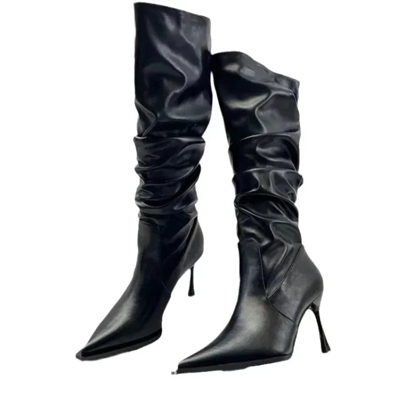 Bottes longues pointues au genou pour femmes, talon aiguille Parker