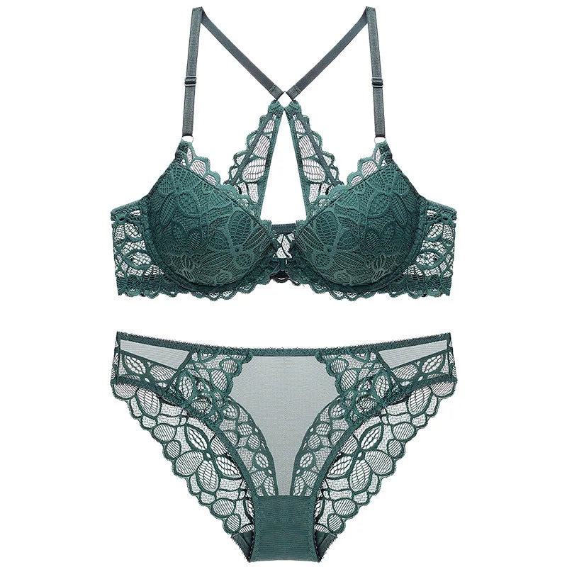 Ensemble soutien-gorge et culotte Push Up en dentelle pour femmes