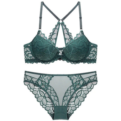 Ensemble soutien-gorge et culotte Push Up en dentelle pour femmes