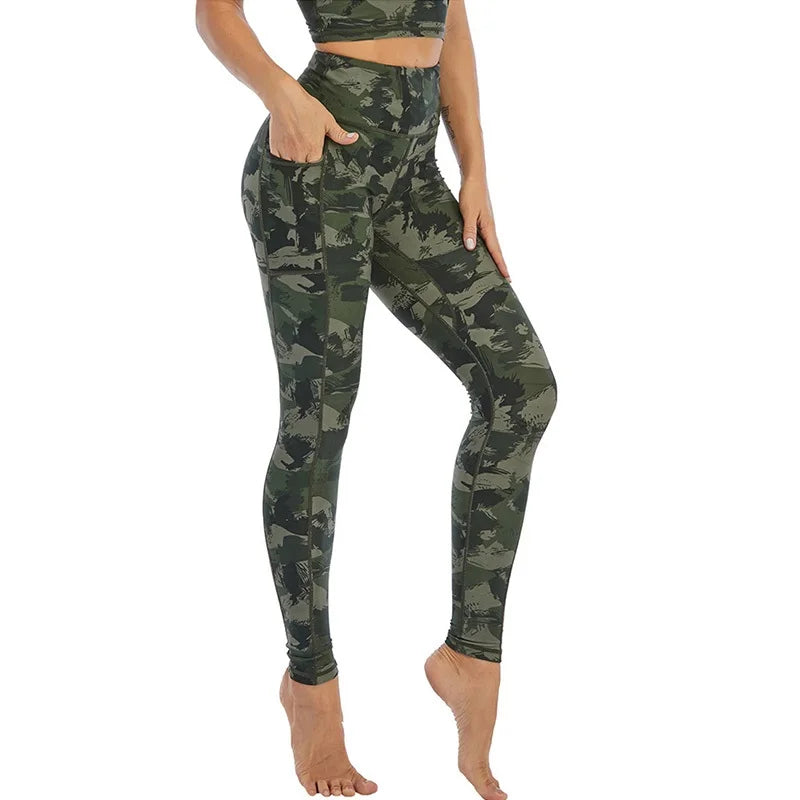 Pantalon de yoga Cloud Hide pour femme, legging de sport camouflage,