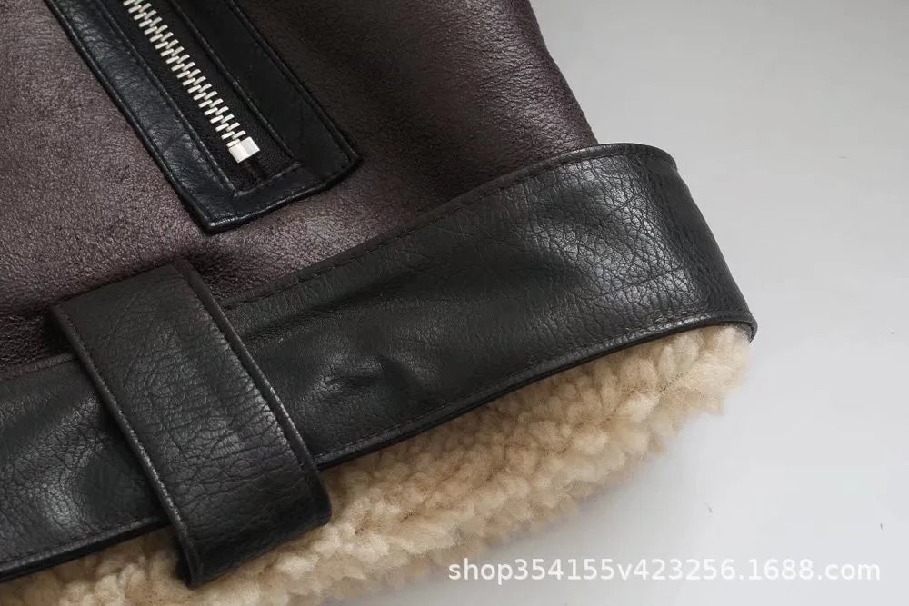 Veste en fourrure en cuir manteau court pour femmes