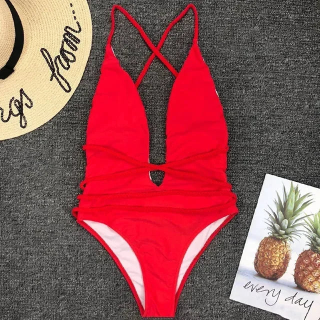 Maillot de bain une pièce à décolleté en v profond pour femmes