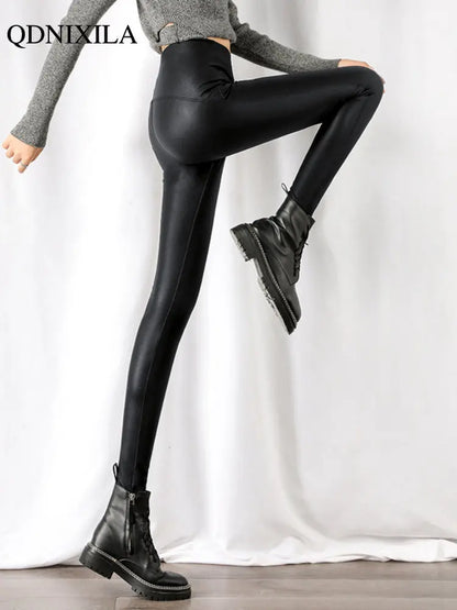 Leggings en cuir PU pour femme, pantalon push-up