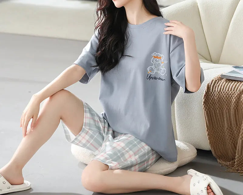 Ensemble de pyjama en coton à manches courtes pour femmes