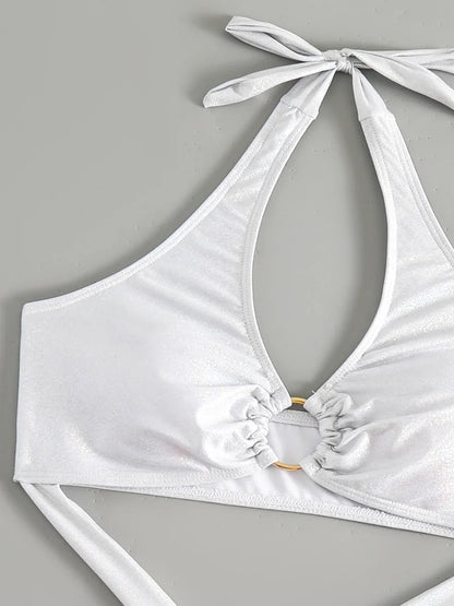 maillots de bain une pièce pour femmes Brillant scintillant licou ventre découpé