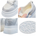 Basket à semelle compensée en cuir véritable pour femme