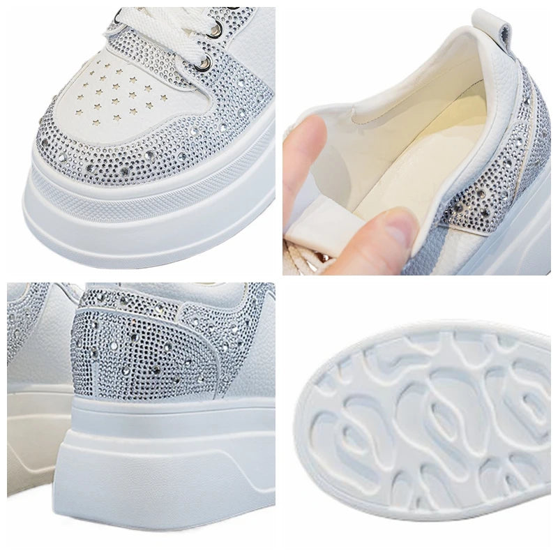 Basket à semelle compensée en cuir véritable pour femme