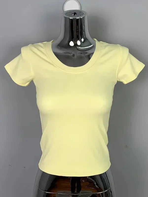 T-shirt manches courtes col rond pour femme, slim et résistant, en coton, décontracté