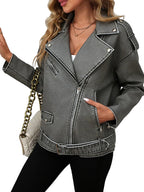 Veste rétro  avec ceinture ample en simili cuir pour femmes