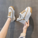 Baskets à plate-forme compensée en cuir véritable pour femmes
