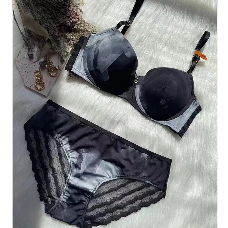 Ensemble de soutien-gorge et culotte pour femmes 3/4 tasse français Sexy transparent maille sous-vêtements petite dentelle